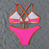 Women Color Block Halter Neck Sexy Bikini Beach Swimwear