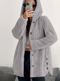 Women Autumn/Winter Solid Long-Sleeve Hooded Furry Jacket