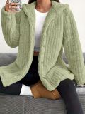Women Autumn/Winter Solid Long-Sleeve Hooded Furry Jacket