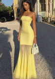 Women strapless sexy mesh bodycon dress