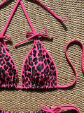 Women Leopard Print Color Block Beach Bikini Tie-Up Spa Two Pieces Swimwear