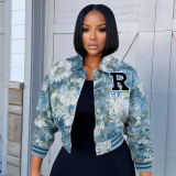 Spring jacquard women's long sleeve turndown collar short jacket