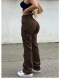 Women stretch solid casual multi-pocket cargo pant