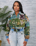 Spring jacquard women's long sleeve turndown collar short jacket