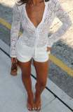 Women See-Through Lace Solid Sexy Long-Sleeve Shirt Top