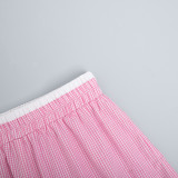 Women spring plaid long-sleeved top and shorts pajamas two-piece set