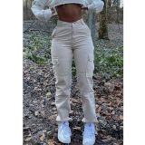 Women stretch solid casual multi-pocket cargo pant