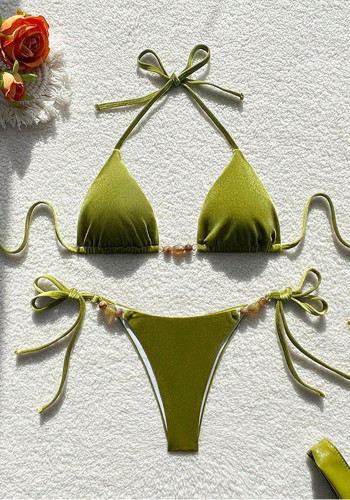 Women Solid Bikini Tie-Up Sexy Beach Swimwear