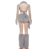 Women autumn/winter sexy Halter Neck top, skirt, sleeves, and foot covers 4-Piece Set