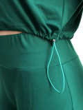 Women Casual Solid Sports Top and Pant Two-Piece Set