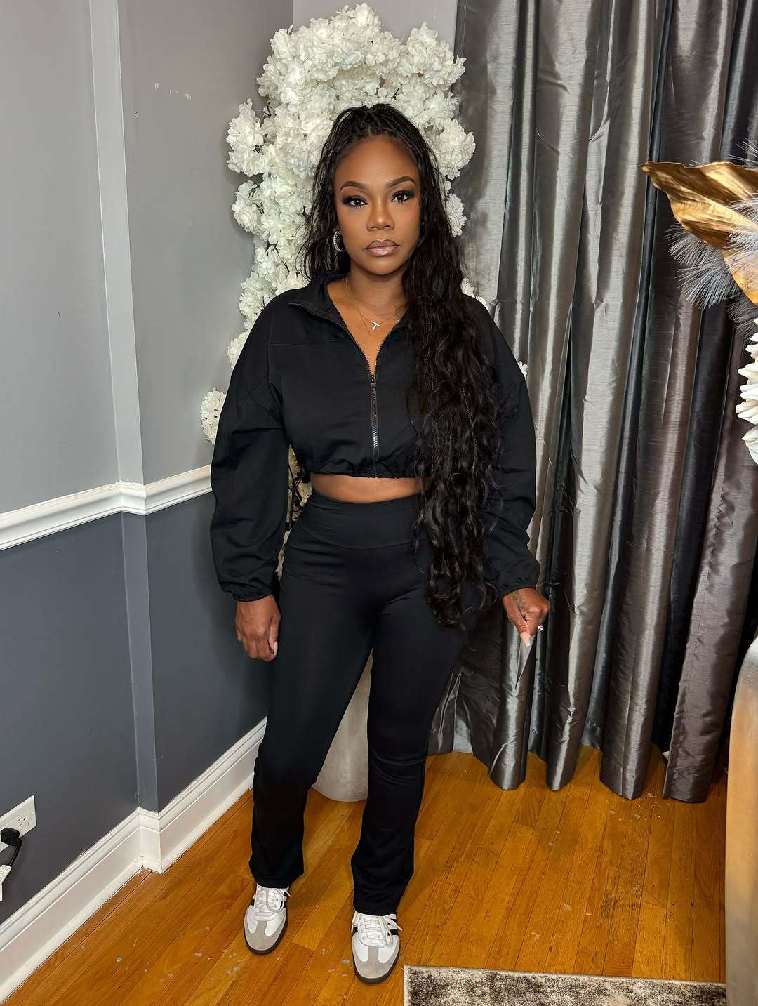 Women Casual Solid Sports Top and Pant Two-Piece Set