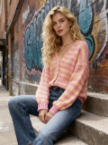 Women's Fashion Color Block Striped Knit V-Neck Casual Sweater