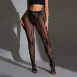 Women's Erotic High-Stretch Fishnet Open-Crotch Black Stockings