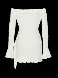 Women Spring/Autumn Sexy Off-Shoulder Ruffled Long-Sleeve Solid Dress