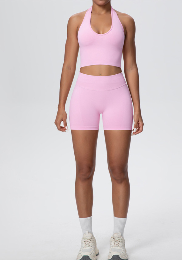 Women Seamless Halter Neck Tank Yoga Two-Piece Set