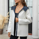 Women's Autumn Winter Casual Color Block Hooded Coat