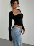 Women Sexy Square Neck Long Sleeve T-Shirt