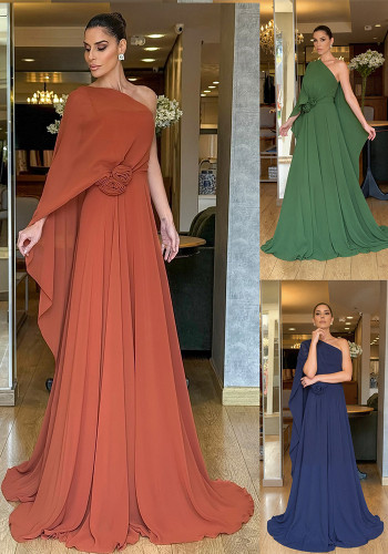 Women's Spring Autumn Slash Shoulder Chiffon Loose Flare Party Dress