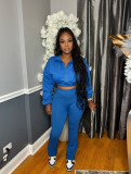 Women Casual Solid Sports Top and Pant Two-Piece Set