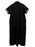 Plus Size Women Turndown Collar Button-Up Long and Short Sleeve Dress