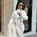 Women Autumn/Winter Solid Casual Zipper Pocket Padding Jacket