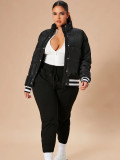 Women Autumn/Winter Ribbed Striped Button Padding Jacket