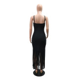 Women Sexy Slash Fringe Beaded Bodycon Dress
