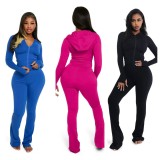 Women's Fashion Casual Solid Color Hooded Two-Piece Pants Set