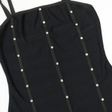 Women Sexy Slash Fringe Beaded Bodycon Dress