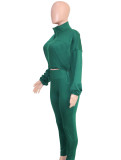 Women Casual Solid Sports Top and Pant Two-Piece Set