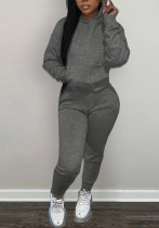 Women Solid Hoodies and Pant Two-Piece Set