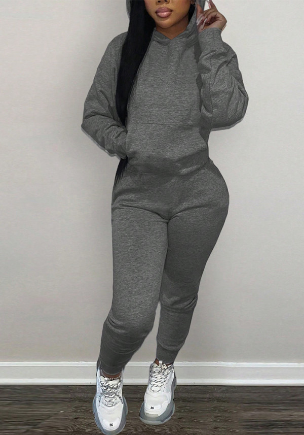 Women Solid Hoodies and Pant Two-Piece Set