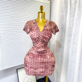 Women Summer Streetchy Mesh V-Neck Sexy Bodycon Dress