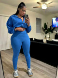 Women Casual Solid Sports Top and Pant Two-Piece Set