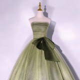 Women's Green Strapless Tutu Evening Dress Birthday Party Chiffon Gown（Processing time need 3-6 days）