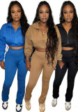 Women Casual Solid Sports Top and Pant Two-Piece Set