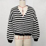 Women's Fashion Color Block Striped Knit V-Neck Casual Sweater