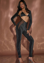 Women Long Sleeve Front Hollow-Out Strapless Jumpsuit