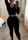 Women Autumn/Winter Solid Ribbed U-Neck Sporty Long-Sleeve Top and Pants Set