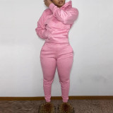 Women Solid Hoodies and Pant Two-Piece Set