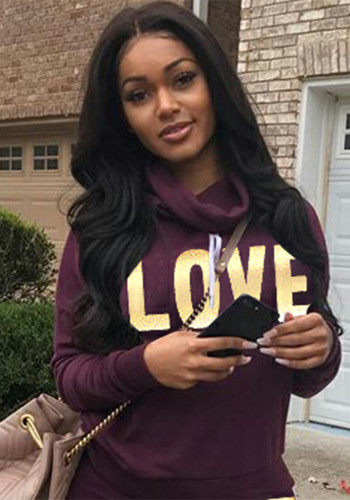 Women Shiny Letter High-Neck Sporty Long-Sleeve Top