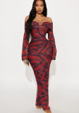 Women Autumn Off-Shoulder Printed Maxi Dress