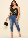 Plus Size Women Hollow-Out Sexy Suspender Floral Print Top