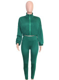Women Casual Solid Sports Top and Pant Two-Piece Set