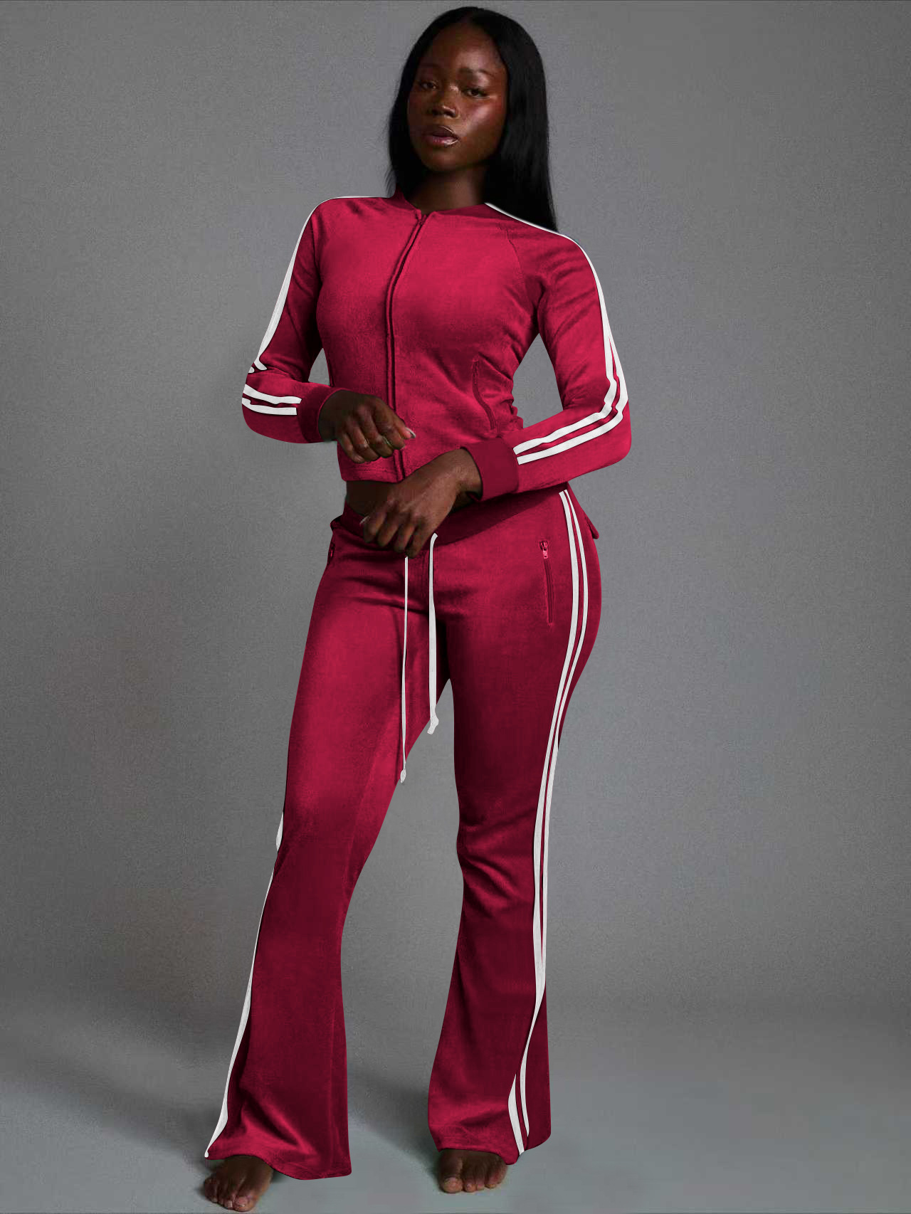 Women's Fashion Casual Solid Color Striped Two-Piece Pants Set