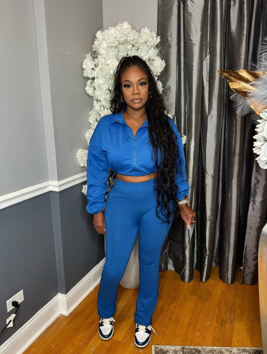 Women Casual Solid Sports Top and Pant Two-Piece Set