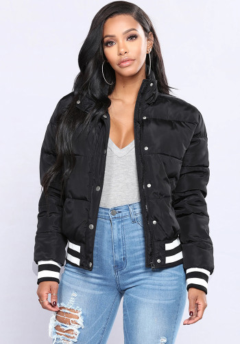 Women Autumn/Winter Ribbed Striped Button Padding Jacket
