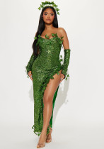 Women Leaf Sequin Halloween Costume Sexy Dance Costume Dresses