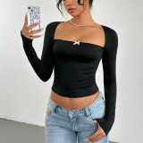 Women Sexy Square Neck Long Sleeve T-Shirt