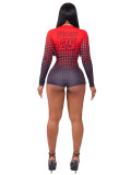 Women's Fashion Sexy Polka Dot Print Zipper Front Long Sleeve Jumpsuit